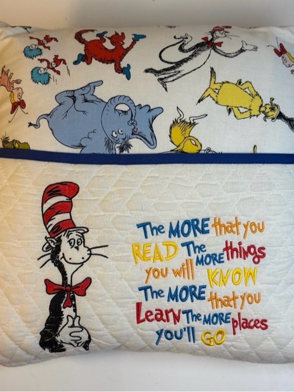 Dr Seuss character embroidered pocket pillow